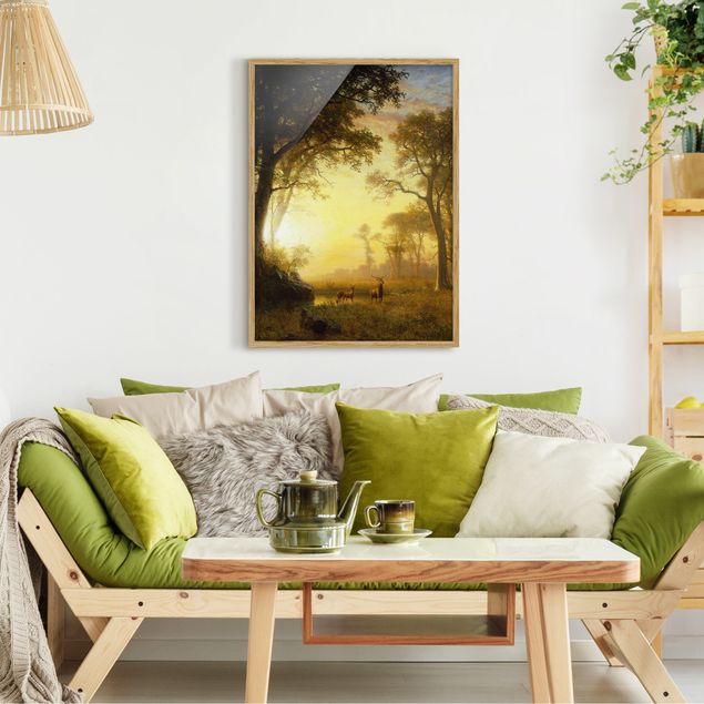 Bild mit Rahmen - Albert Bierstadt - Sonnenbeschienene Lichtung - Hochformat 3:4