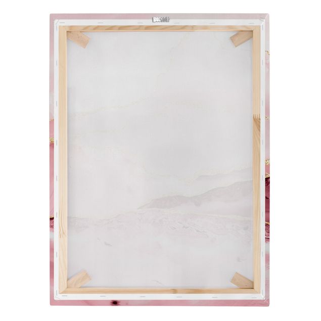 Leinwandbild - Abstrakte Berge Rosa mit Goldene Linien - Hochformat 4:3