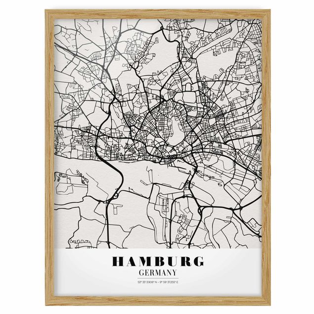 Bild mit Rahmen - Stadtplan Hamburg - Klassik - Hochformat 3:4