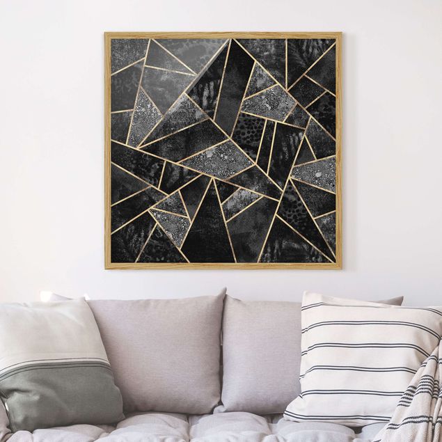 Bild mit Rahmen - Graue Dreiecke Gold - Quadrat 1:1