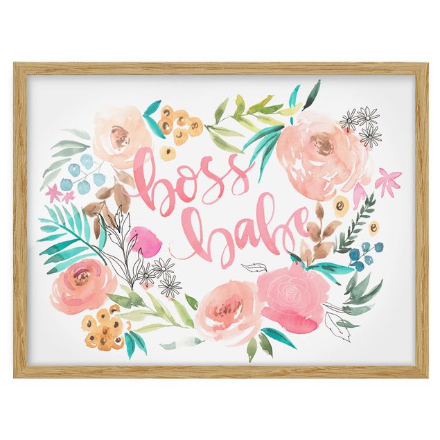 Bild mit Rahmen - Rosa Blüten - Boss Babe - Querformat 3:4