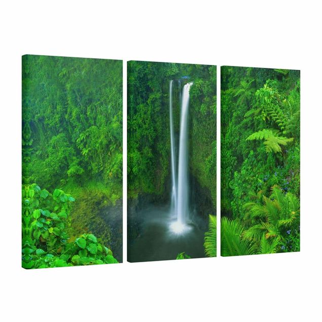 Leinwandbild 3-teilig - Paradiesischer Wasserfall - Hoch 1:2