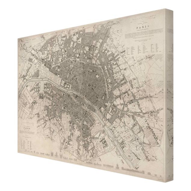 Leinwandbild - Vintage Stadtplan Paris - Querformat 3:4