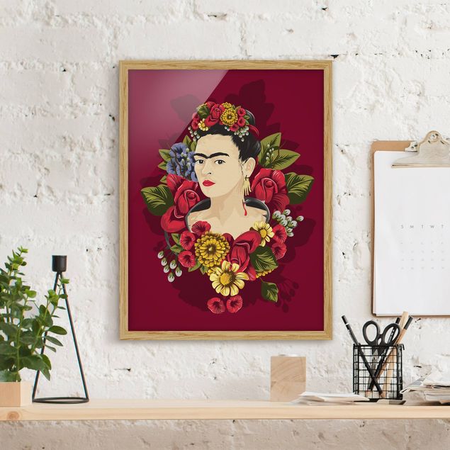 Bild mit Rahmen - Frida Kahlo - Rosen - Hochformat 3:4