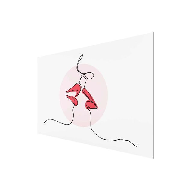 Glasbild - Lippen Kuss Line Art - Querformat 2:3