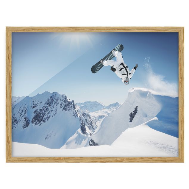 Bild mit Rahmen - Fliegender Snowboarder - Querformat 3:4