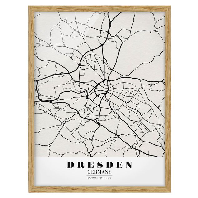 Bild mit Rahmen - Stadtplan Dresden - Klassik - Hochformat 3:4