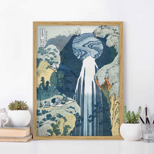 Bild mit Rahmen - Katsushika Hokusai - Der Wasserfall von Amida - Hochformat 3:4