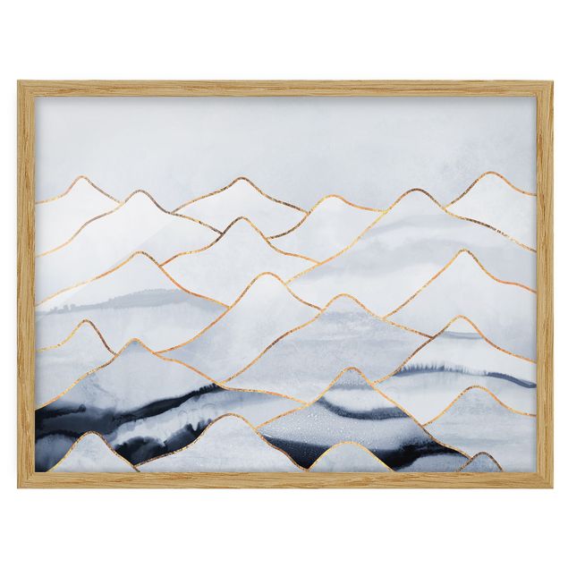 Bild mit Rahmen - Aquarell Berge Weiß Gold - Querformat 3:4