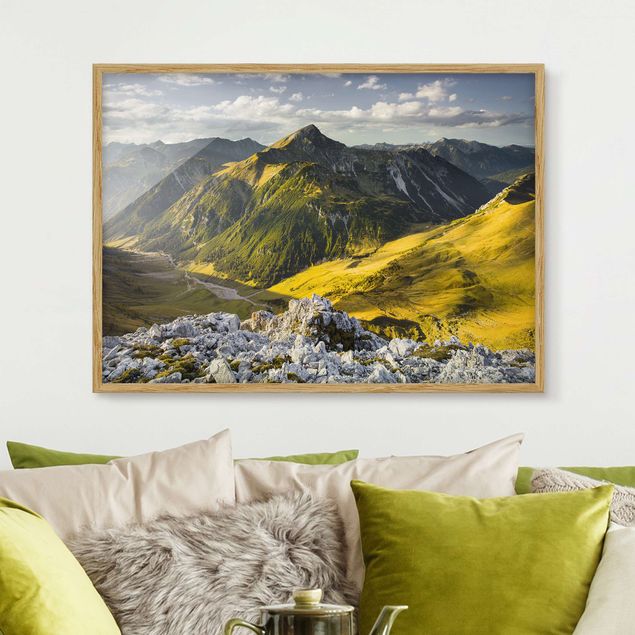 Bild mit Rahmen - Berge und Tal der Lechtaler Alpen in Tirol - Querformat 3:4
