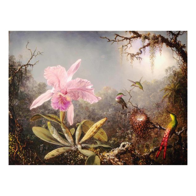 Glasbild - Martin Johnson Heade - Orchidee und drei Kolibris - Querformat 3:4