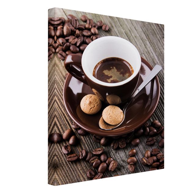 Leinwandbild - Kaffeetasse mit Kaffeebohnen - Hochformat 4:3
