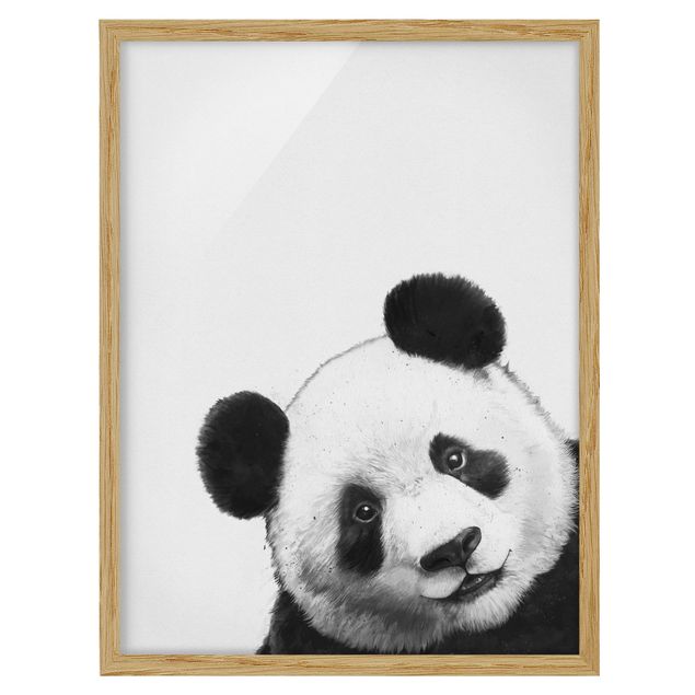 Bild mit Rahmen - Illustration Panda Schwarz Weiß Malerei - Hochformat 4:3