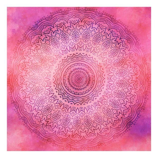 Glasbild - Aquarell Mandala Pink Violett - Quadrat 1:1