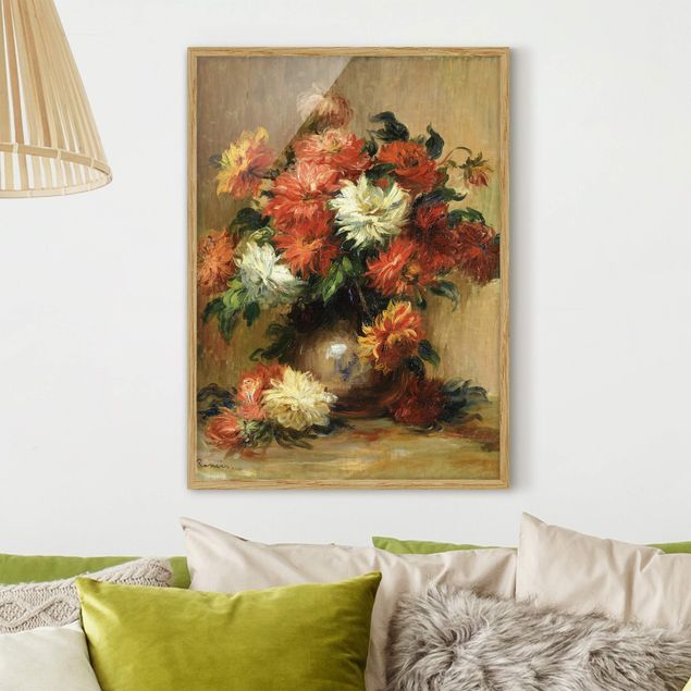 Bild mit Rahmen - Auguste Renoir - Stilleben mit Dahlien - Hochformat 3:4