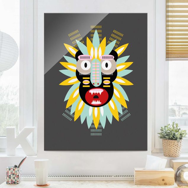 Glas Magnettafel Collage Ethno Maske - King Kong