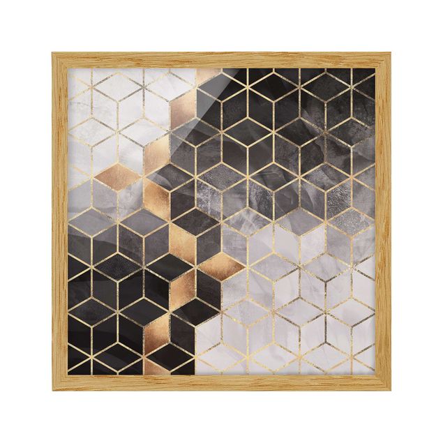 Bild mit Rahmen - Schwarz Weiß goldene Geometrie - Quadrat 1:1