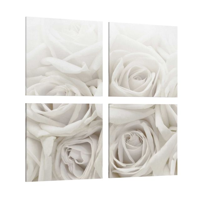 Leinwandbild 4-teilig - Weiße Rosen