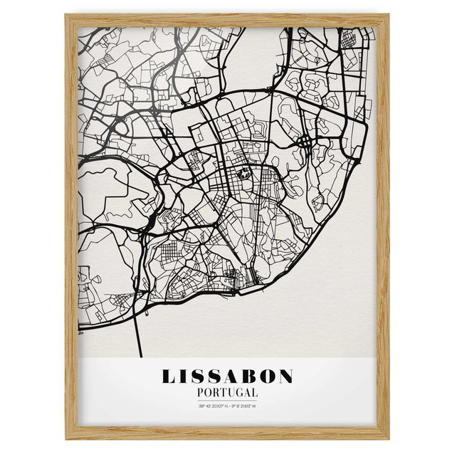 Bild mit Rahmen - Stadtplan Lissabon - Klassik - Hochformat 3:4