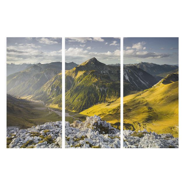 Leinwandbild 3-teilig - Berge und Tal der Lechtaler Alpen in Tirol - Hoch 1:2