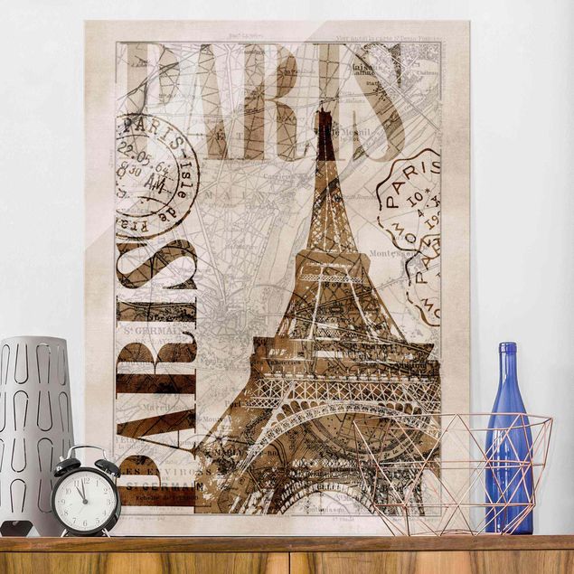 Glas Magnetboard Shabby Chic Collage - Paris