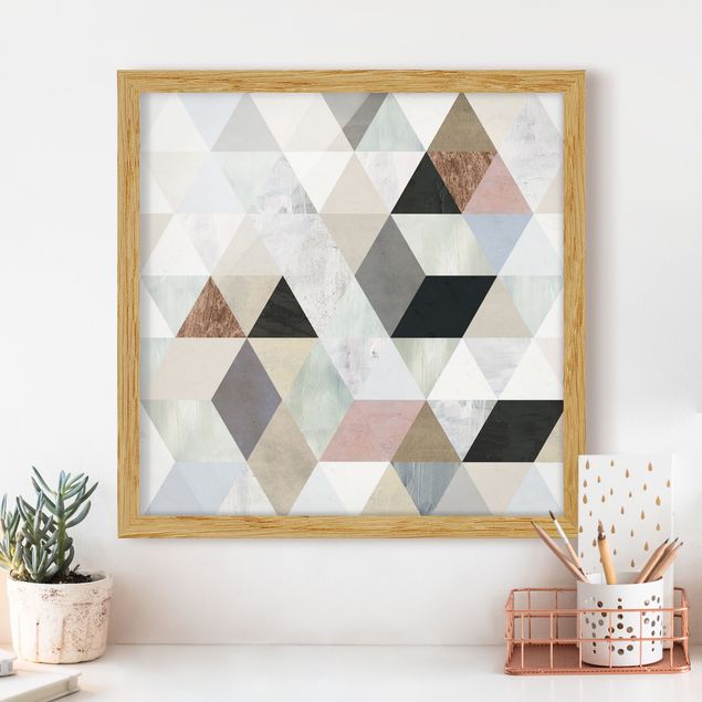 Bild mit Rahmen - Aquarell-Mosaik mit Dreiecken I - Quadrat 1:1