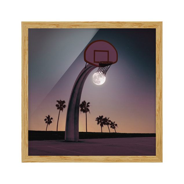 Bild mit Rahmen - Jonas Loose - Basketball mit Mond - Quadrat 1:1