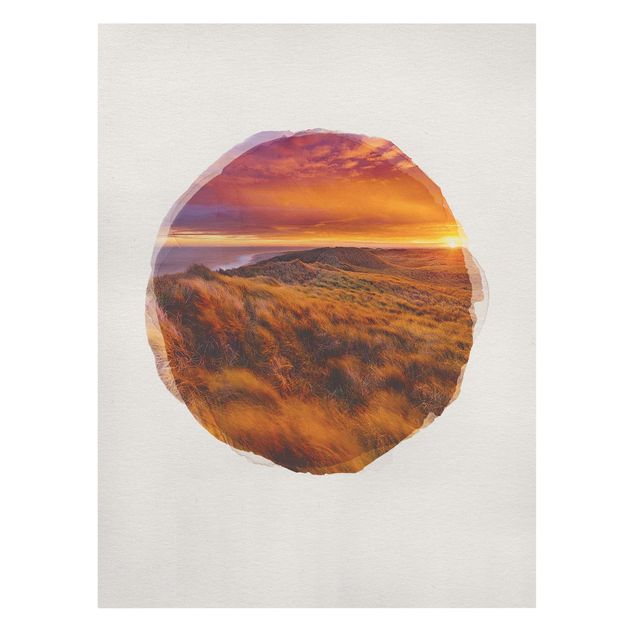 Leinwandbild - Wasserfarben - Sonnenaufgang am Strand auf Sylt - Hochformat 4:3