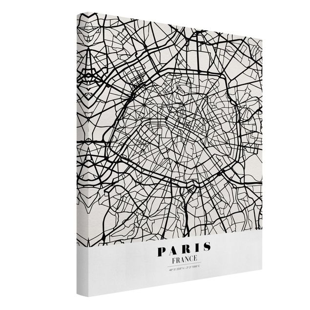 Leinwandbild - Stadtplan Paris - Klassik - Hochformat 4:3