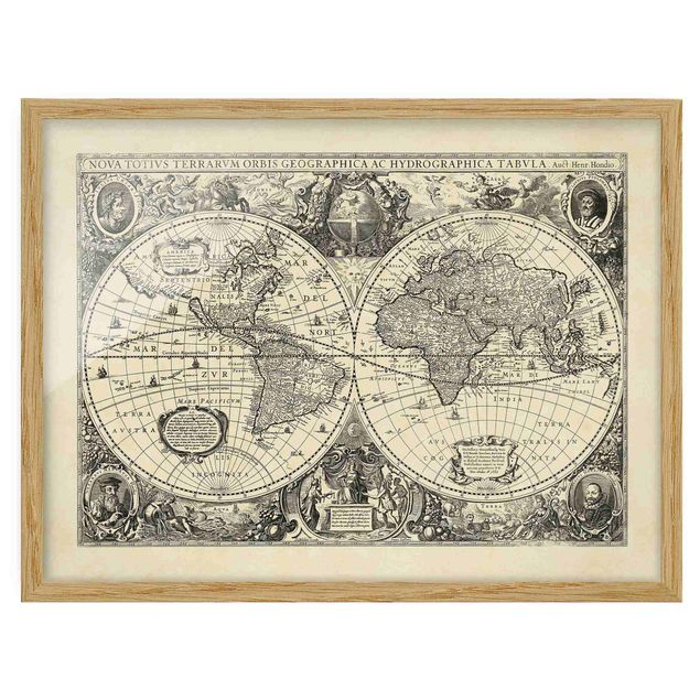 Bild mit Rahmen - Vintage Weltkarte Antike Illustration - Querformat 3:4