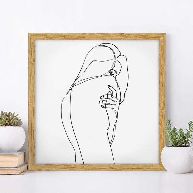 Bild mit Rahmen - Line Art Frauenakt Schulter Schwarz Weiß - Quadrat 1:1