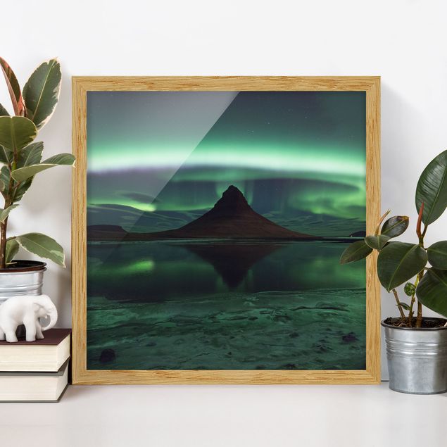 Bild mit Rahmen - Polarlicht in Island - Quadrat 1:1
