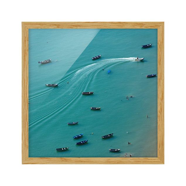 Bild mit Rahmen - Ankernde Fischerboote - Quadrat 1:1