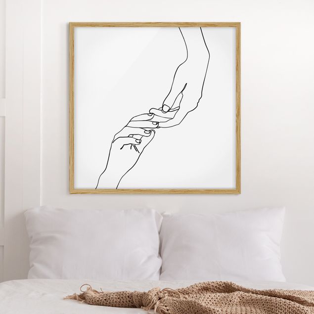 Bild mit Rahmen - Line Art Hände Berührung Schwarz Weiß - Quadrat 1:1