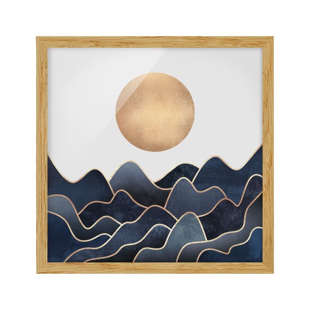 Bild mit Rahmen - Goldene Sonne blaue Wellen - Quadrat 1:1