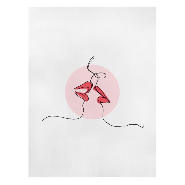 Leinwandbild - Lippen Kuss Line Art - Hochformat 4:3