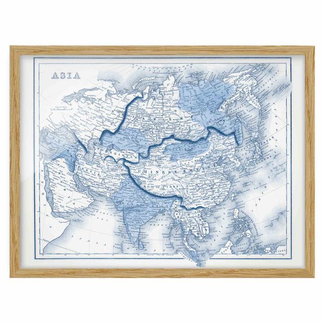 Bild mit Rahmen - Karte in Blautönen - Asien - Querformat 3:4