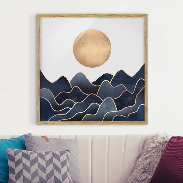 Bild mit Rahmen - Goldene Sonne blaue Wellen - Quadrat 1:1