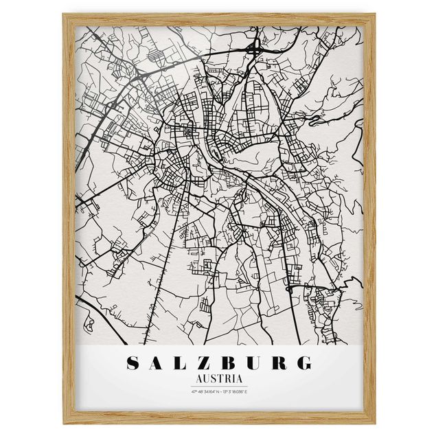 Bild mit Rahmen - Stadtplan Salzburg - Klassik - Hochformat 3:4