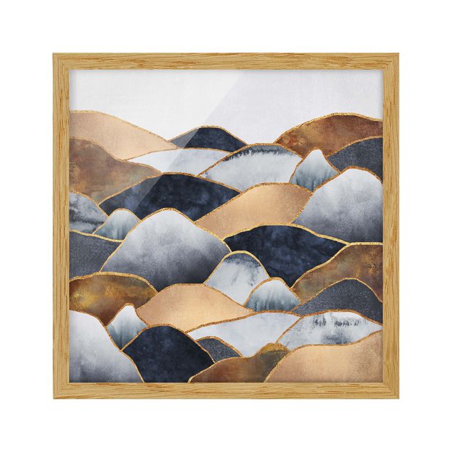 Bild mit Rahmen - Goldene Berge Aquarell - Quadrat 1:1