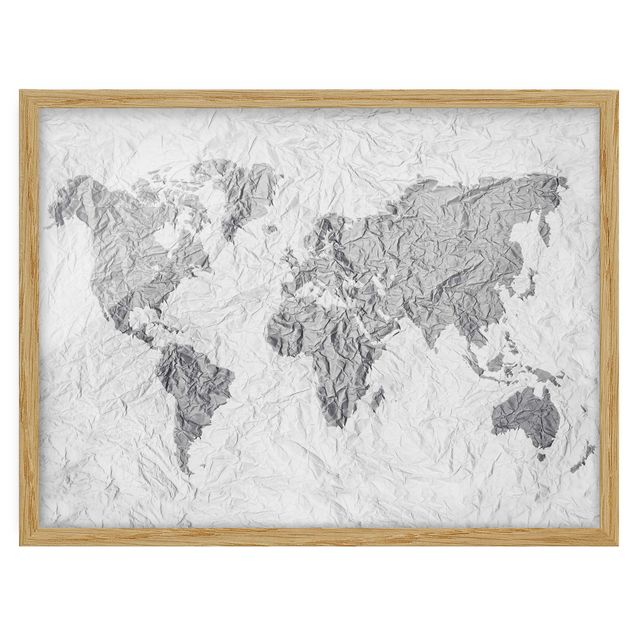 Bild mit Rahmen - Papier Weltkarte Weiß Grau - Querformat 3:4