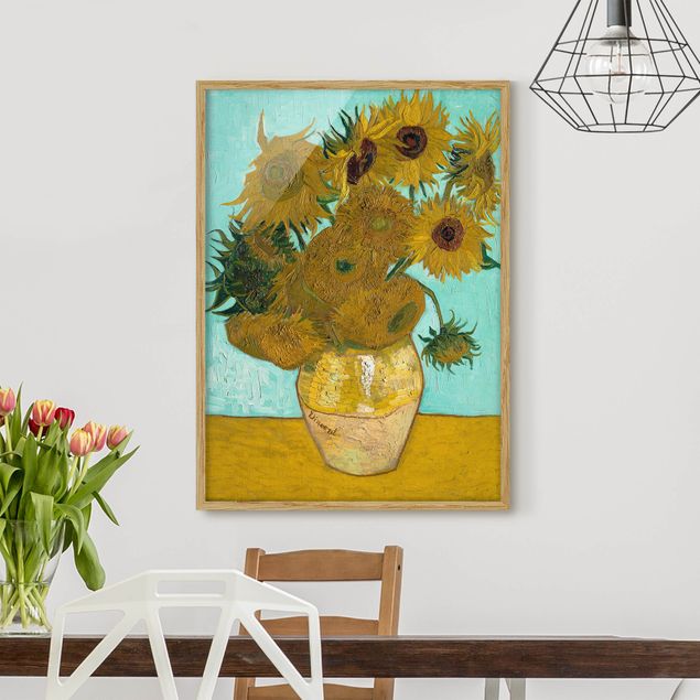 Bild mit Rahmen - Vincent van Gogh - Vase mit Sonnenblumen - Hochformat 3:4
