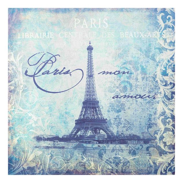 Glasbild - Vintage Collage - Paris Mon Amour - Quadrat 1:1