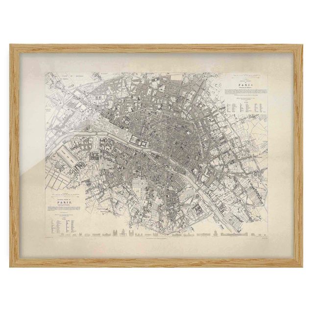 Bild mit Rahmen - Vintage Stadtplan Paris - Querformat 3:4