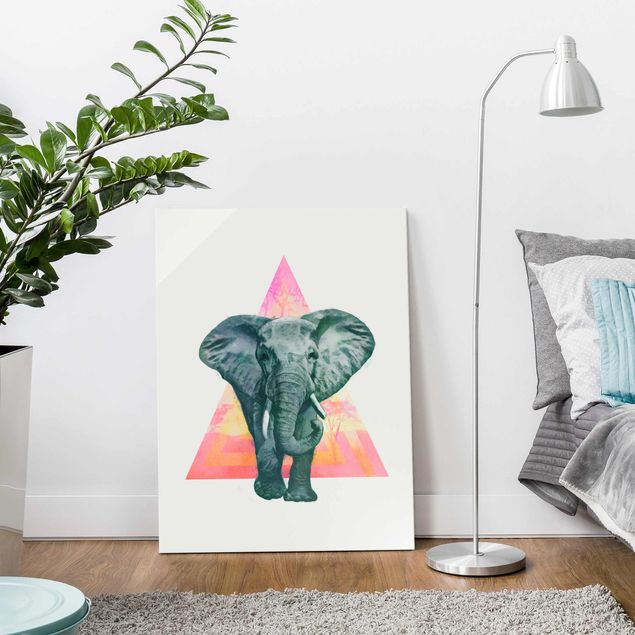 Magnettafel Glas Illustration Elefant vor Dreieck Malerei