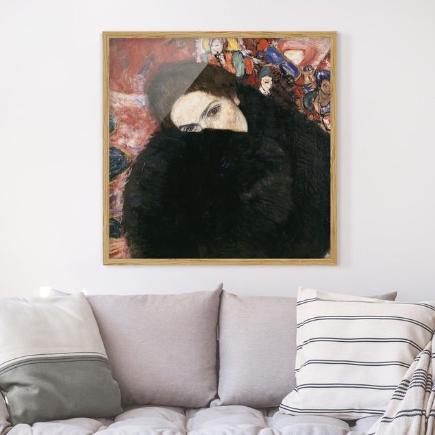 Bild mit Rahmen - Gustav Klimt - Dame mit Muff - Quadrat 1:1