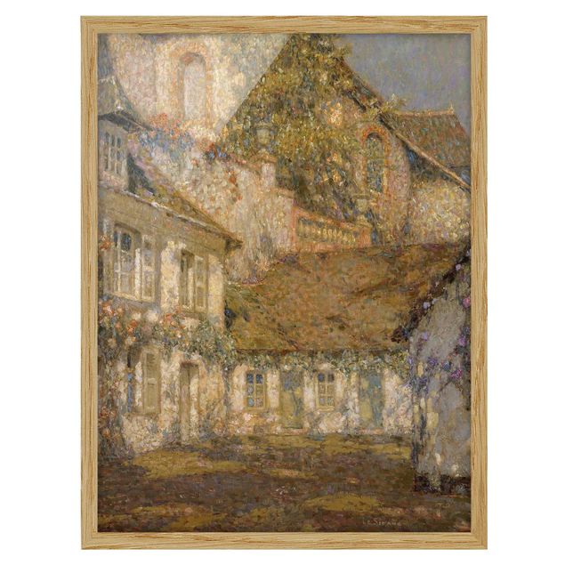 Bild mit Rahmen - Henri Le Sidaner - Häuser zu Füßen der Kirche - Hochformat 3:4