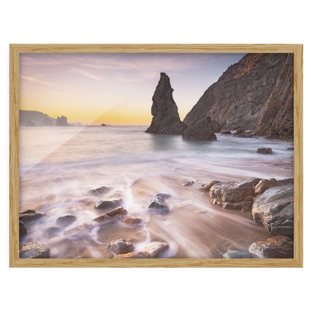 Bild mit Rahmen - Spanischer Strand bei Sonnenaufgang - Querformat 3:4