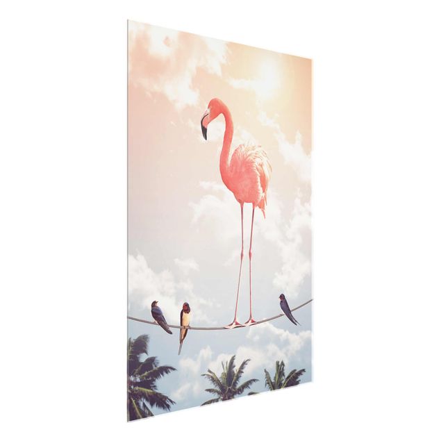Glasbild - Jonas Loose - Himmel mit Flamingo - Hochformat 4:3