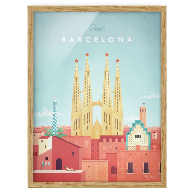 Bild mit Rahmen - Reiseposter - Barcelona - Hochformat 4:3